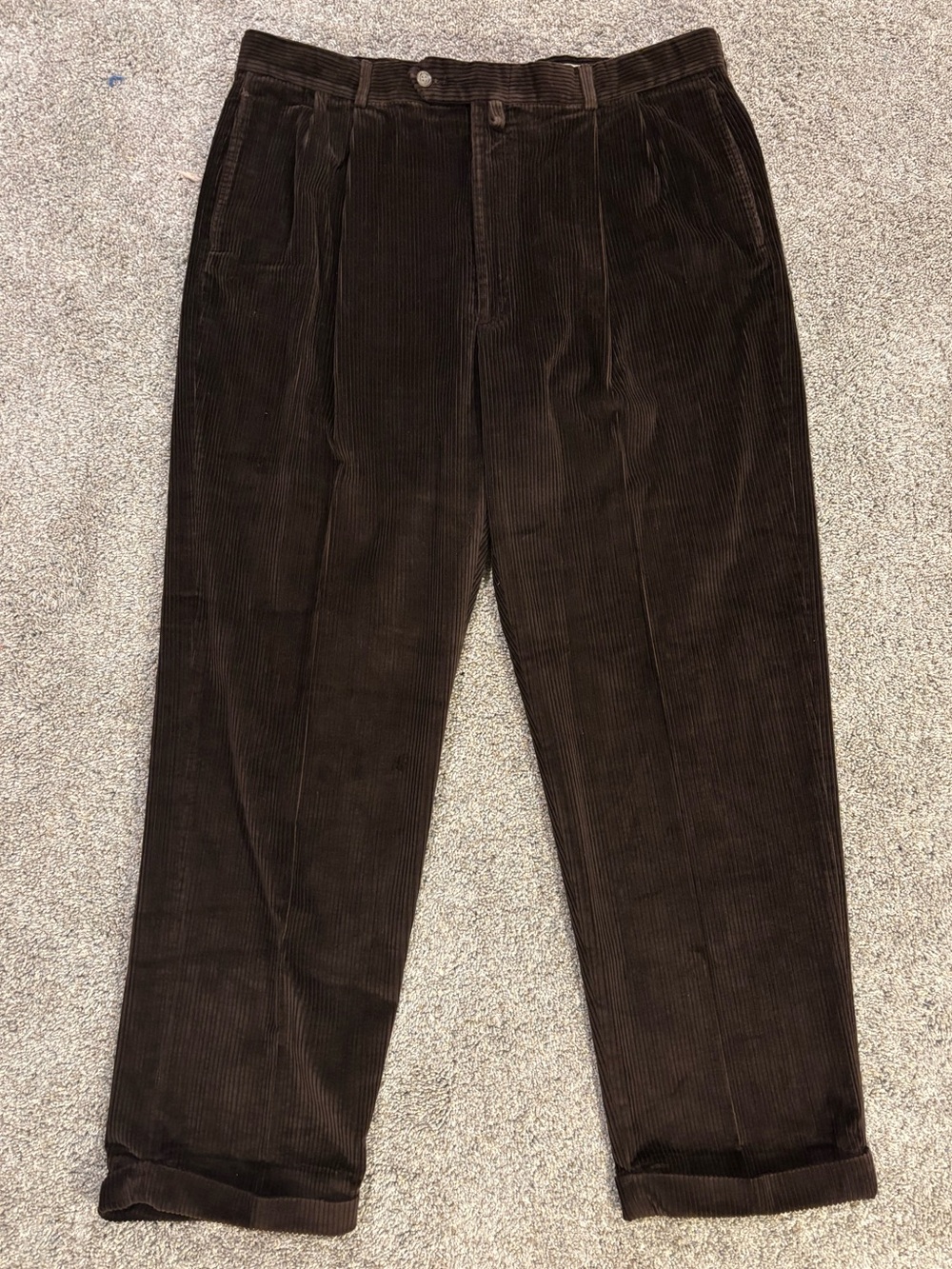 Vtg 90s Tommy Hilfiger Corduroy Trousers Pants 38x30 Brown Pleated Cuffed Baggy